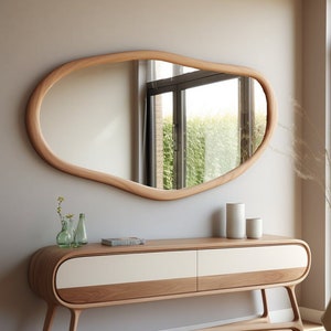 Asymmetrical Wooden Frame Mirror, Irregular Mirror, Home decor mirror