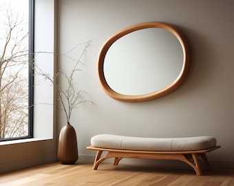 Asymmetric Solid Wood Mirror – Organic Wall Mirror – Rustic Bathroom & Living Room Decor – Wabi Sabi Style