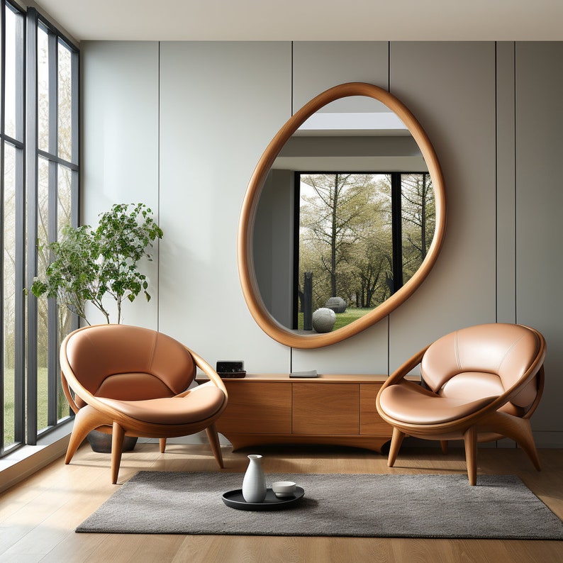 Asymmetrical Wooden Frame Mirror, Irregular Mirror, Home decor mirror image 7