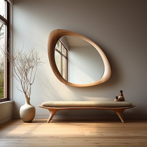 Asymmetrical Wooden Frame Mirror, Irregular Mirror, Home decor mirror