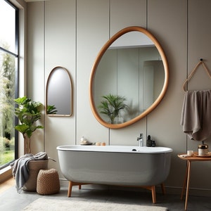 Asymmetrical Wooden Frame Mirror, Irregular Mirror, Home decor mirror image 6