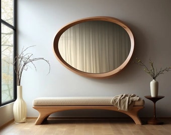 Asymmetrical Wooden Frame Mirror, Irregular Mirror, Home decor mirror