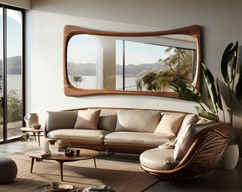 Asymmetrical Wooden Frame Mirror, Irregular Mirror, Home decor mirror, rectangle mirror