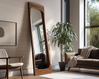 Asymmetrical Wooden Framed Full-Length Mirror:  Vertical Home Decor