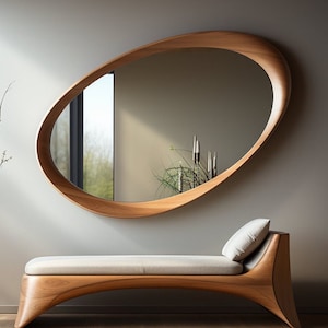 Asymmetrical Wooden Frame Mirror, Irregular Mirror, Home decor mirror image 1