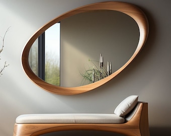 Asymmetrical Wooden Frame Mirror, Irregular Mirror, Home decor mirror