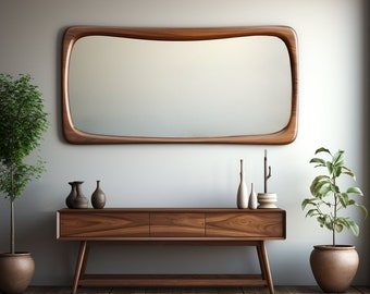 Asymmetrical Wooden Frame Mirror, Irregular Mirror, Home decor mirror