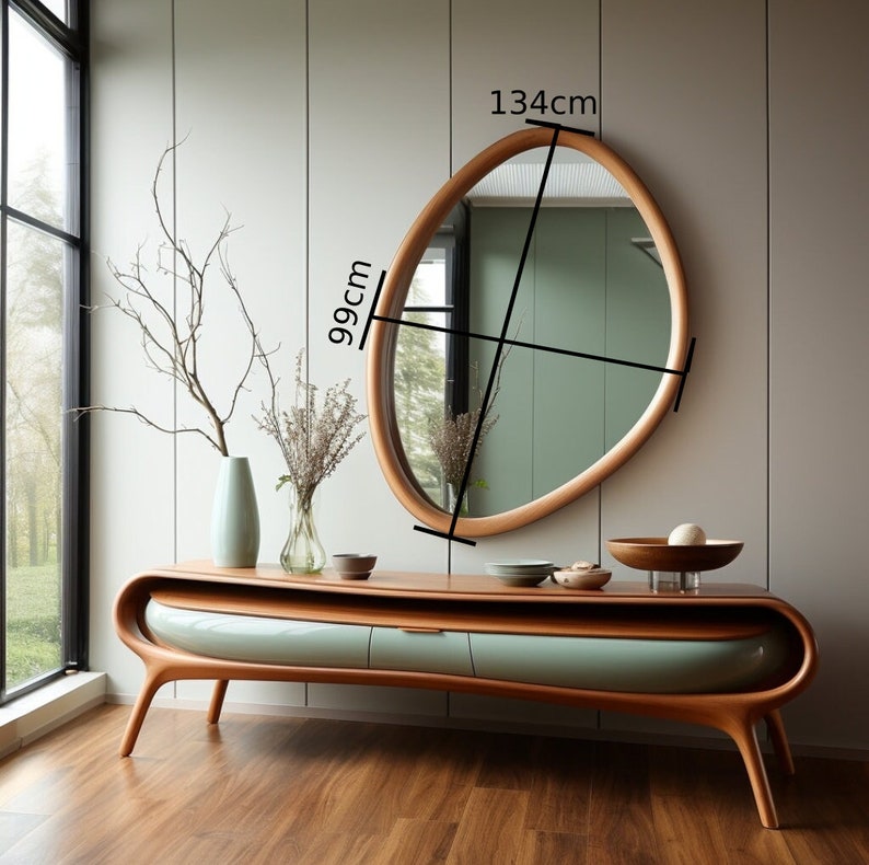 Asymmetrical Wooden Frame Mirror, Irregular Mirror, Home decor mirror image 10