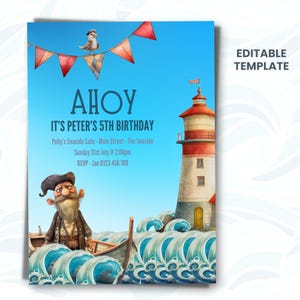 Pirate Birthday Invitation Template - Fun and Whimsical Party Invitation for Boy or Girl - Customize and Print Yourself - AHY00