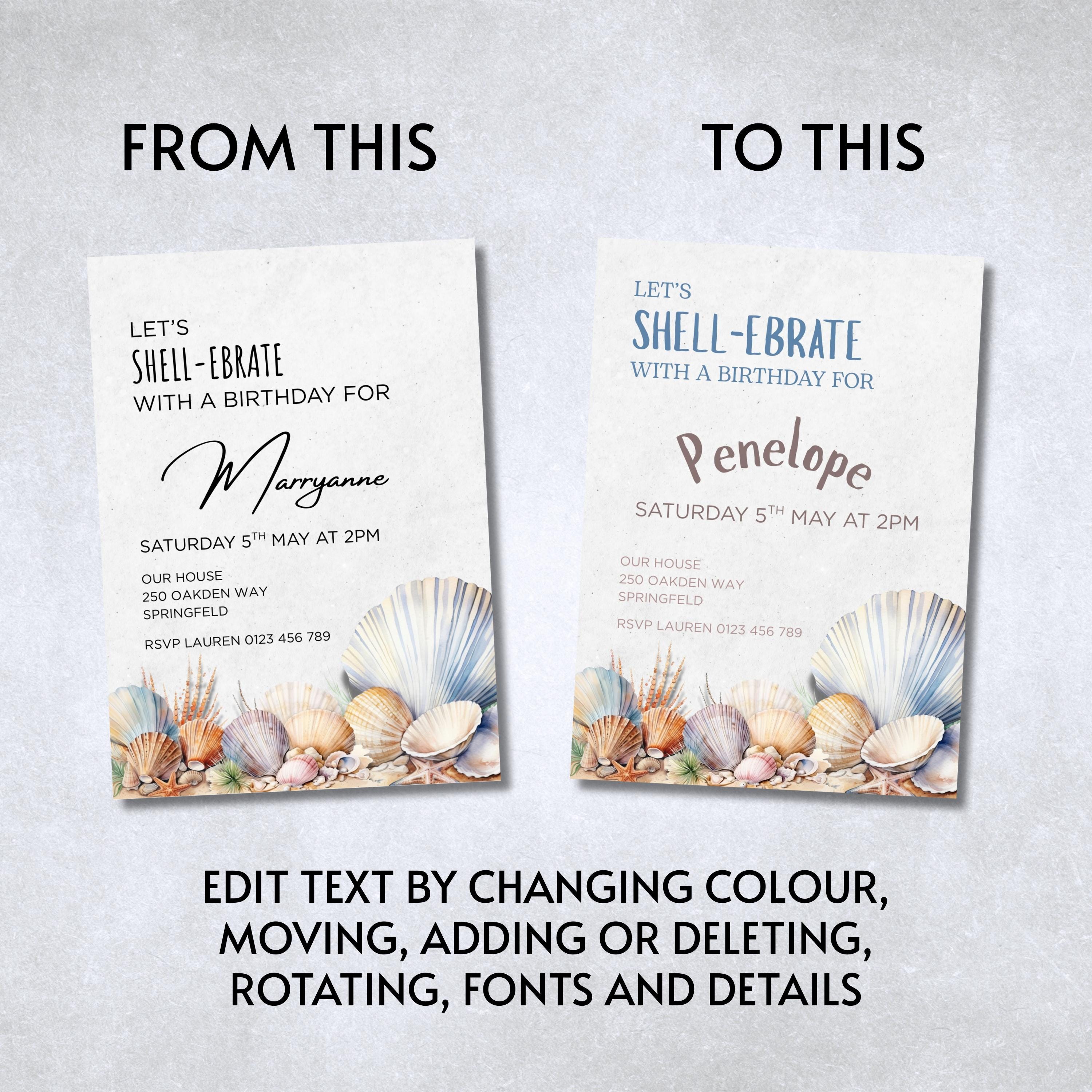 Novelity Shell Shell Birthday Invitation Template, Novelty Seashell Invite for Male or ...