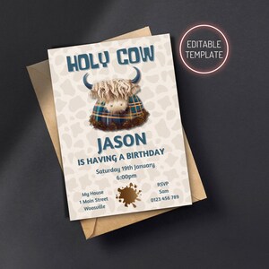Editable Holy Cow Invitation Template, Cow Birthday Invitation, Cow Birthday, Editable Birthday Invitation