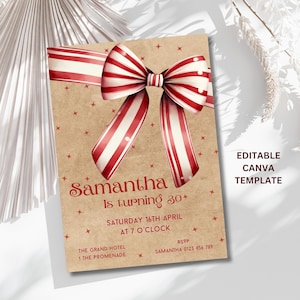30th Birthday Invitation Template, Elegant Red & White Bow for that Special Occasion, RBB00
