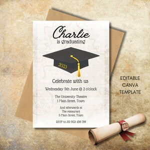 Editable Graduation Invitation Template, School Graduation, University Graduation, Editable Graduation Cream