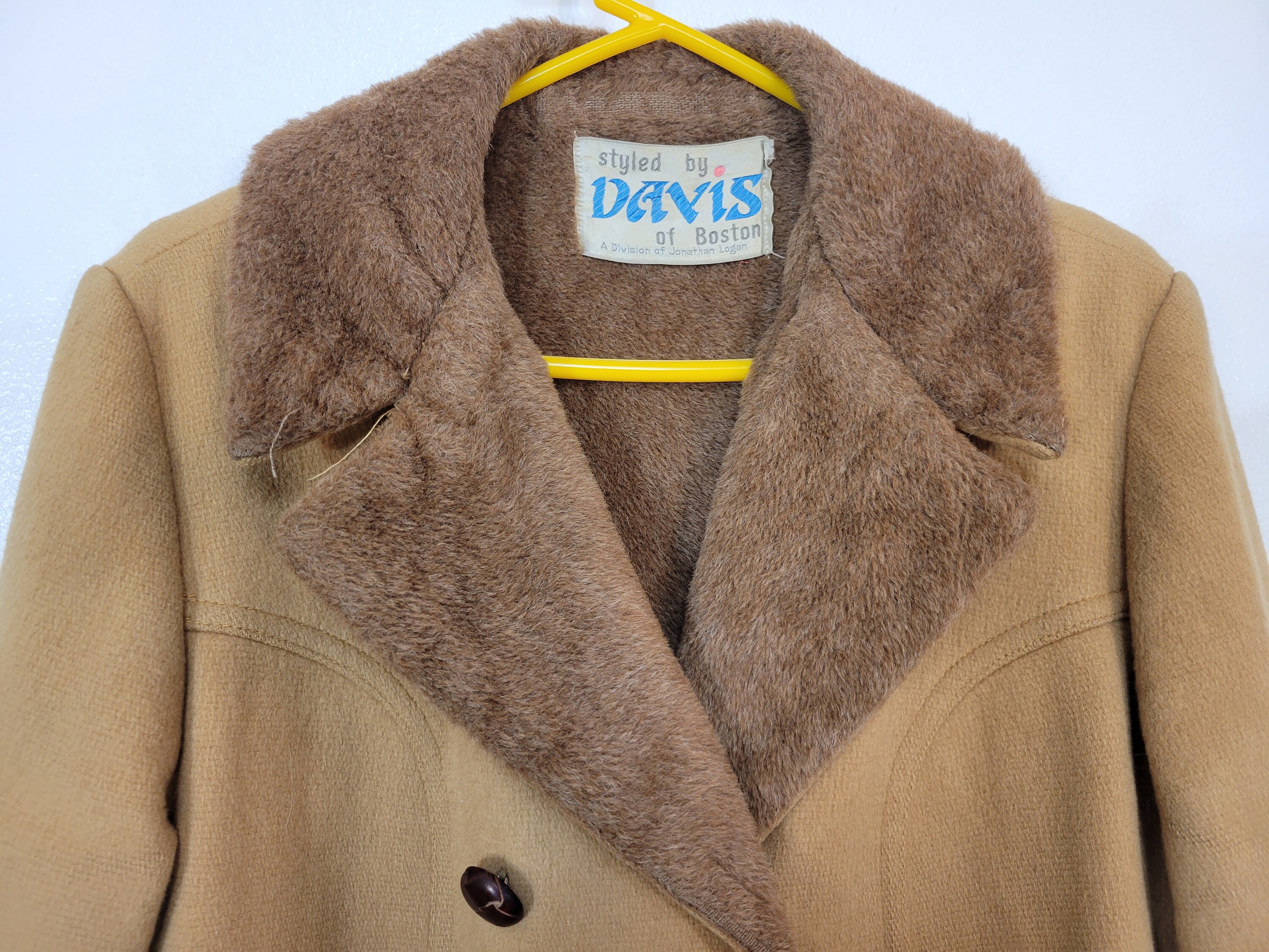 Vintage 1970s Davis of Boston Tan Faux Fur Lined Double-breasted