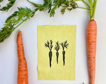 CAROTE / Toppa con stampa a blocchi di carota naturalmente tinta per cucire trapuntatura, cucire, riparare patchwork di boro, diari, scarti di tessuto, botanico