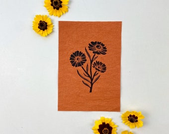 COREOPSIS | Naturally Dyed Coreopsis Flower Block Print Patch for sewing, quilting, sew on, mending, boro patchwork, journals, fabric scrap