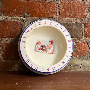 Vintage Czechoslovakian Children&#39;s Bowl/Plate with Alphabet Border