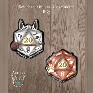 Adesivi speciali in vinile D20 Scratch e Owlbear ispirati a Baldur's Gate 3