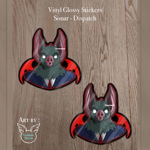 Naklejka Sonar – inspirowana Dispatch (fan art) | Antropomorficzny nietoperz | Naklejka winylowa