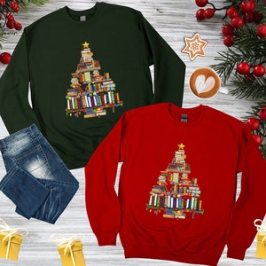 Christmas Book Tree Sweatshirt, Christmas Sweatshirt, Book Lovers Christmas Gift, Bookworm Sweatshirt, School Christmas Sweater,Teacher Gift