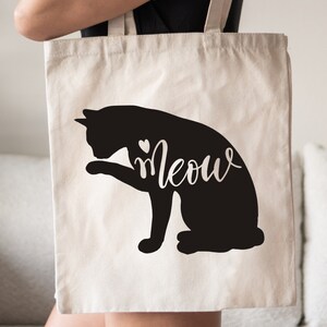 Cat Bag, Cat Mom Tote Bag, Meow Tote Bag, Cat Lover Bag, Canvas Tote Bag, Cute Cat Tote, Reusable Bag, Animal Lover Bag, Gift For Cat Owner afbeelding 1