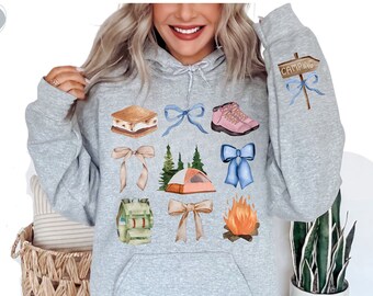 Camping Hoodie, Cute Camper Hoodie, Coquette Bow, Camping Gift, Happy Camper Hoodie, Camping Family Hoodie, Gift For Camper, Cute Camp Gift