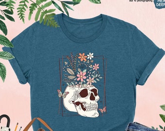 Floral Skull Shirt, Womens Skull Shirt, Skeleton Shirt, Flower Skull Shirt, Gothic Shirt, Colorful Skull, Cute Floral Shirt, Skull Tshirt