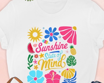 Sunshine State Of Mind Shirt, Retro Flowers Summer Shirt, Summer Vibes Shirt, Beach Girl Shirt, Beach Lover Gift, Trendy Summer Shirt