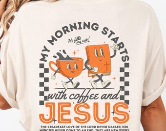 Comfort Colors Coffee and Jesus Shirt, Retro Christian Shirt, Coffee Lover Gift, Bible Verse Shirt, Faith Based Shirt, Gift for Christian