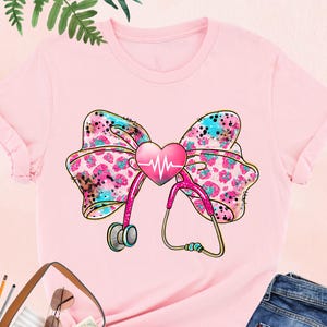 Nurse Coquette Bow Shirt, Nurse Leopard Shirt, Nurse Stethoscope Shirt, Cute Nurse Shirt, Nurse Graduation Gift, Nurse Appreciation Tee