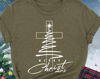 Merry Christmas Tree Cross Shirt, Christian Christmas Shirt, Christmas Jesus Shirt, Religious Holiday Shirts, Faith Christmas Tee, Xmas Gift
