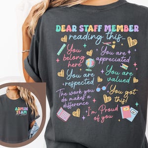 Comfort Colors Custom Name Admin Team Shirts, Dear Staff Member Reading This Shirt, School Office Staff Tees, Office Crew Shirt, School Tee