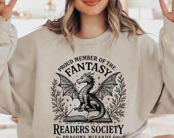 Proud Member Of The Fantasy Readers Society Sweatshirt, Dragon Rider Sweatshirt, Fantasy Book Lover Gift, Dark Romance Hoodies, Reader Gift