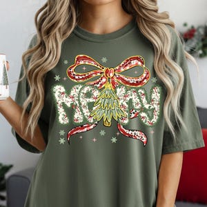 Comfort Colors Coquette Merry Christmas Floral Shirt, Preppy Christmas Bow Shirt, Women Christmas Shirt, Christmas Girly Shirt, Holiday Gift