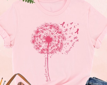 Dandelion Breast Cancer Never Give Up Shirt, Breast Cancer Support Shirt, Breast Cancer Fighter Gift, Pink Ribbon Shirt, Cancer Warrior Tee