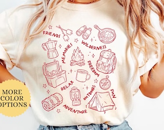 Comfort Colors Camping Doodle Shirt, Camping Tee, Summer Camp Shirt, Vintage Camping Shirt, Camp Life Shirt, Camper Tee, Nature Lover Gift