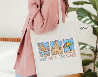 Take Me To The Beach Tote Bag, Summer Tote Bag, Vacation Bag, Coastal Tote Bag, Girls Trip Totes, Travel Tote Bag, Beach Lover Gifts