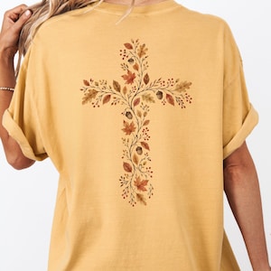 Comfort Colors Fall Floral Cross Shirt, Christian Fall Tshirt, Autumn Faith Shirt, Religious Fall Shirt, Christian Women Gift, Botanical Tee