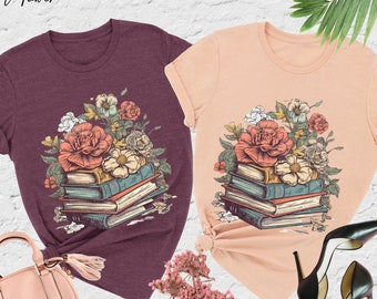 Books With Flowers Shirt, Book Lover Shirt, Bookish Shirt, Bookworm Shirt, Reading Shirt, Books And Flower Shirt, Reader Gift, Librarian Tee