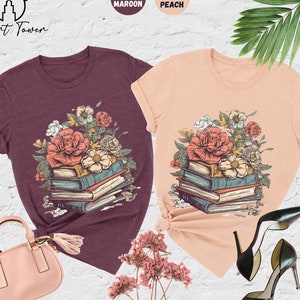 Books With Flowers Shirt, Book Lover Shirt, Bookish Shirt, Bookworm Shirt, Reading Shirt, Books And Flower Shirt, Reader Gift, Librarian Tee