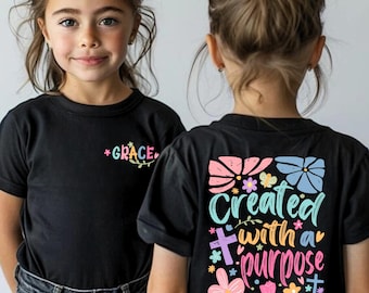 Created With A Purpose Kids Shirt, Christian Kids Shirt, Toddler Christian Shirt, Christian Baby Gift, Religious Kids Shirt,  Faith Gift