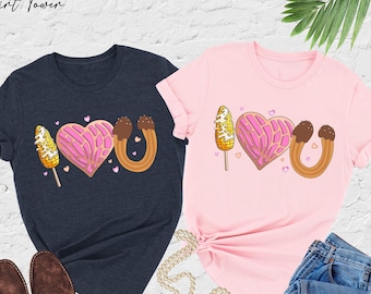 I Love U Conchas Elotes Churros Shirt, Mexican Valentines Shirt, Elote Concha Churro I Love You Shirt, Concha Valentine, Valentines Day Gift
