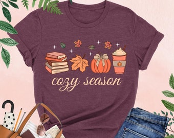 Cozy Season Shirt, Fall Bookish Shirt, Womens Fall Shirt, Fall Season Tee, Pumpkin Shirt, Fall Coffee Shirt, Fall Vibes Shirt, Autumn Gift