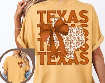 Comfort Colors Burnt Orange Texas Map Shirt, Floral Coquette Texas Shirt, Womens Texas Tshirt, Texas Vacation Shirt, Texas Lover Gift