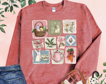 Coquette CottageCore Easter Sweatshirt, Thrifted Bunny Easter Sweater, Granny Easter Sweatshirt, Easter Womens Sweater, Easter Day Gifts