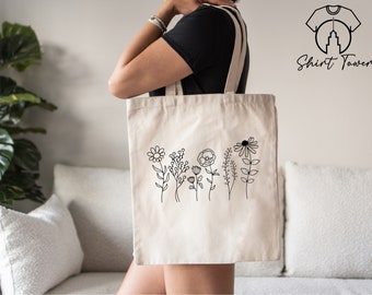 Wildflower Tote Bag, Floral Tote Bag, Canvas Tote Bag, Flower Tote Bag, Aesthetic Tote Bag, Cute Tote Bag, Shopping Bag,Reusable Grocery Bag