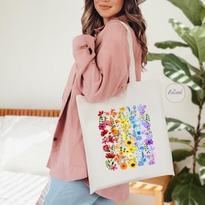Pride Wildflower Canvas Tote Bag, LGBTQ Tote Bag, Pride Rainbow Flowers Bag, LGBT Gifts, Lesbian Bag, Gay Pride Tote Bag, Equality Tote Bag