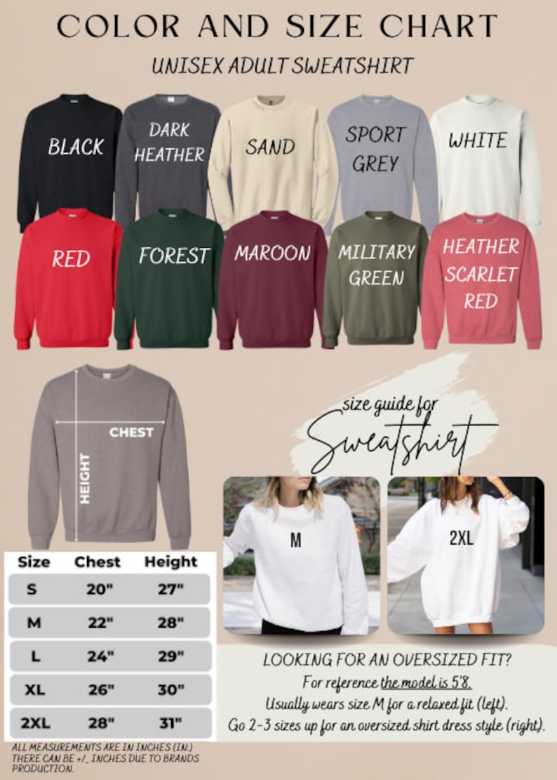 a poster with different colors and sizes of sweatshirts