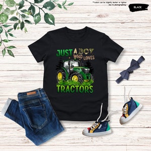 a shirt that says just a boy who loves tractors