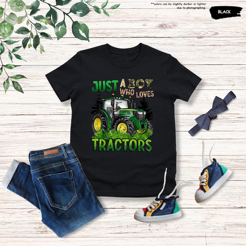a shirt that says just a boy who loves tractors